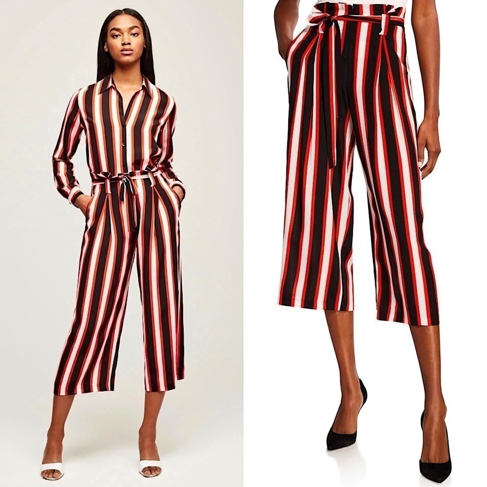 Nwt L’agence 70s Silk Stripe Wide Leg Paperbag Tie Waist Ankle Crop Flowy Pant S